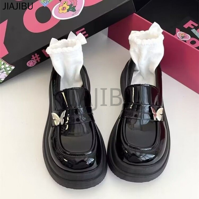 Size 34-44 Korean Fashion Platform Mary Jane Shoes 42 Giày Nữ Cỡ Lớn 43 Giày Đế Bệt Giày Đi Học Màu Đen 41 Giày Da Mũi Tròn Chống Trượt Màu Be Phong Cách Anh Quốc Japanese JK Uniform Bow Lolita Doll Shoes Giày Công Chúa Cosplay Đế Mềm Của Pháp Giày Nhảy