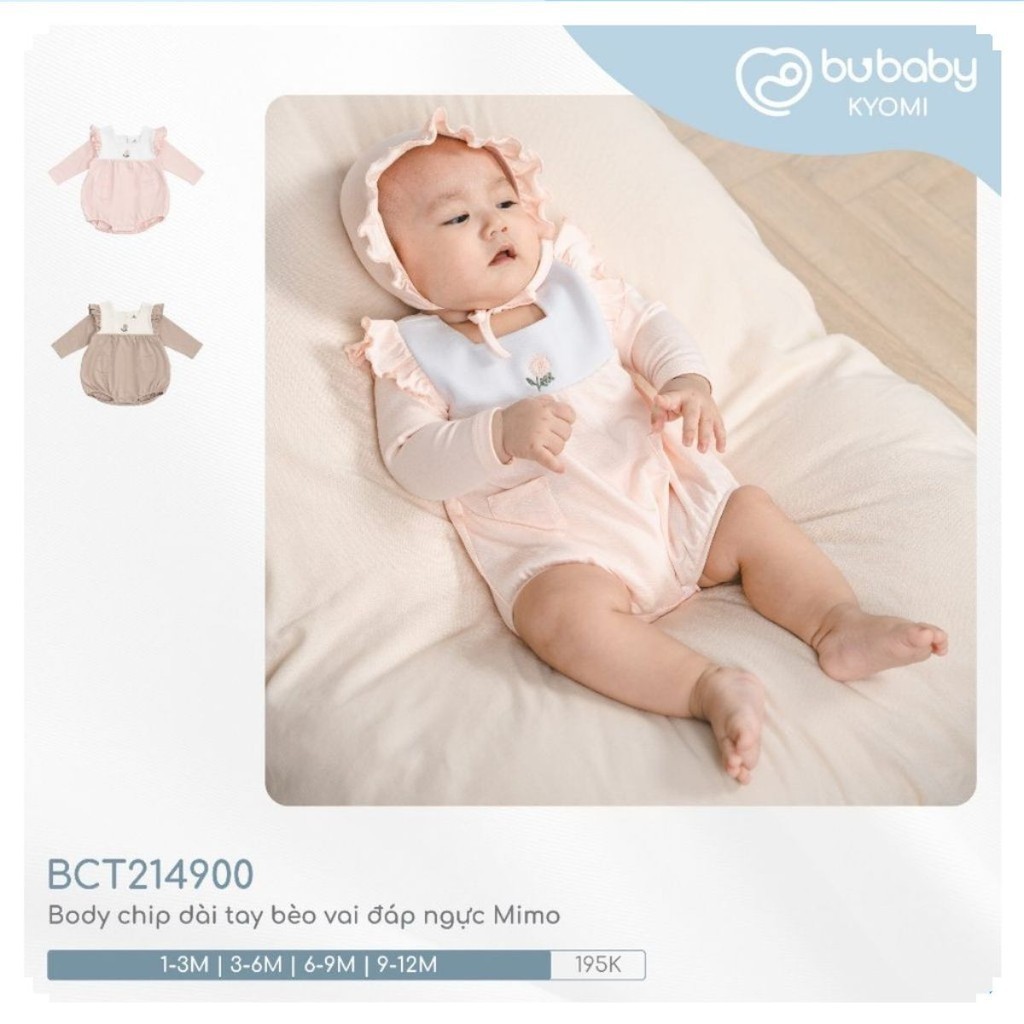 [BU Baby] (1-12M) Body chip dài tay bèo vai đáp ngực Mimo Cotton ...