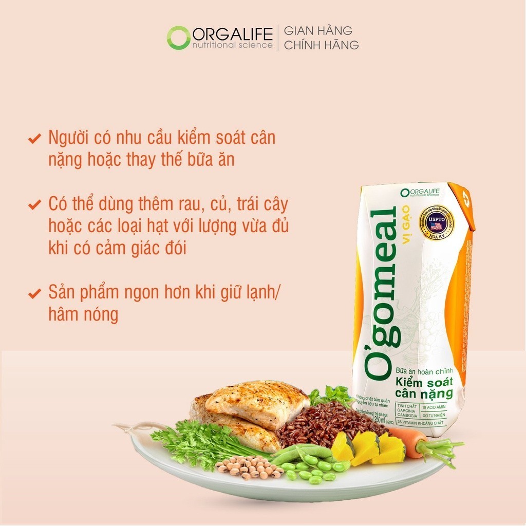 Ảnh Combo 3 - 15 ngày hỗ trợ giảm cân, thay thế bữa ăn, giảm thèm ăn, ít calo OGOMEAL Gạo (250ml/Hộp) 2