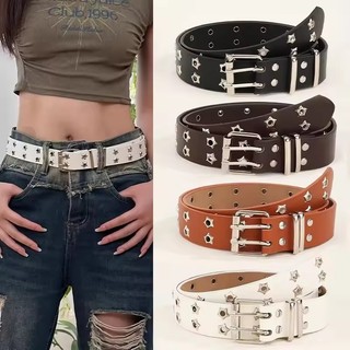 Y2k Punk Đôi Hàng Rỗng Đinh Tán Dây Da - PU Đen Trắng Dây Thắt Lưng Quần Jean Váy Trang Trí