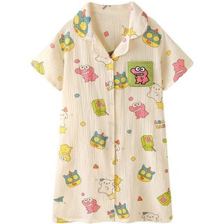 M-3XL Size Lớn Váy Ngủ Cardigan Nữ Cá Sấu Nhỏ Bộ Đồ Ngủ Ngắn Tay Nữ Hoạt Hình Bộ Đồ Ngủ Váy Dễ Thương Mùa Hè Tay Ngắn Cardigan Rời Thoải Mái Homedress Quần Áo Ngủ Size Vừa Lớn Quần Áo Nữ