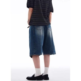 Gksss Quần short denim nam phong cách đường phố Mỹ phong cách cổ điển Nhật Bản dáng rộng giản dị phong cách trung lập