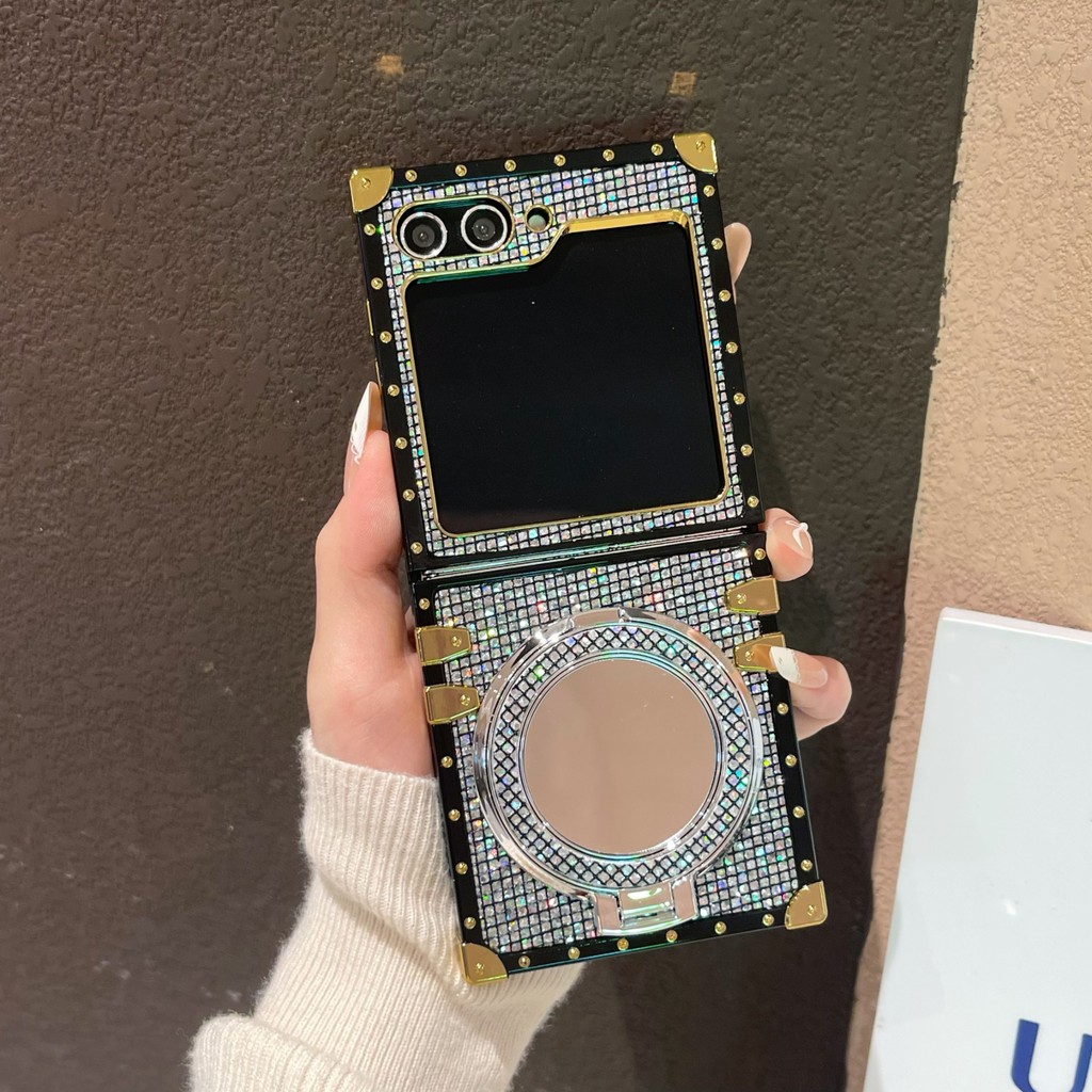 Thời Trang Lấp Lánh Thiết Kế Thủ Công Đứng Gấp Ốp Lưng Điện Thoại Samsung Galaxy Z Flip 3 4 5 6 7 7FE Độc Đáo Chống Ốp Lưng Cho Z Flip7 Có Giá Đỡ Bướm Lấp Lánh Vỏ Điện Thoại