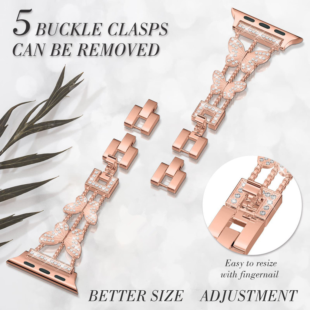 Bling Bướm Kim Cương Ban Nhạc + Ốp Lưng Cho Apple Watch Dây 40mm 41mm 44mm 45mm Nữ Thép Không Gỉ Vòng Tay Kim Loại iWatch Series 9 8 7 6 5 4 SE
