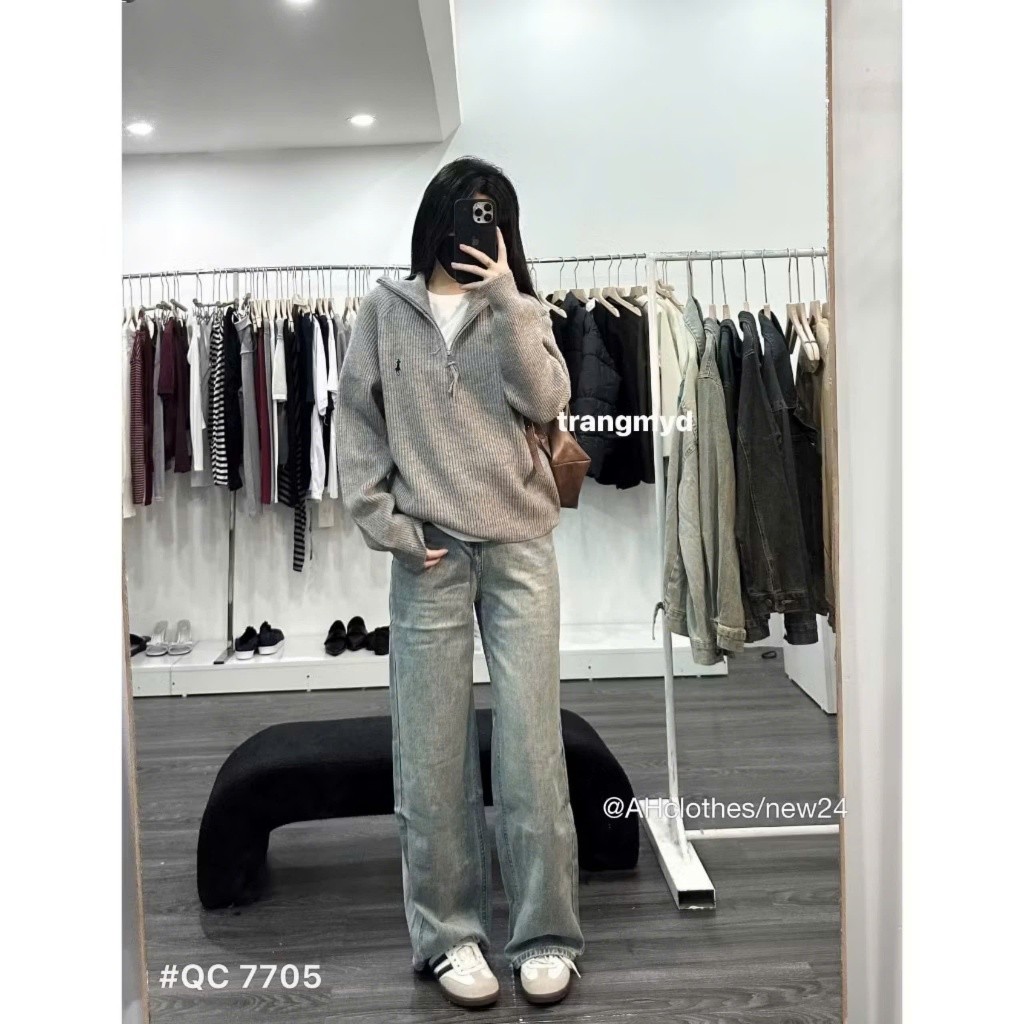 Áo Polo Cổ Sơ Mi Thêu Ngựa KCloset Áo Len Dày Dặn Dáng Rộng Nữ Tính