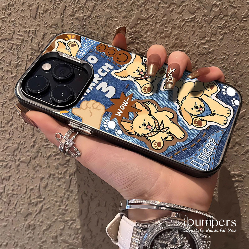 ibumpers Ốp Điện Thoại iPhone Funky Lively Puppy Denim Họa Tiết Cho IPhone 16 15 14 12 13 11 Pro Max IP 7 8 Plus X XS XR Ốp Lưng IMD Cứng Và Nhẵn