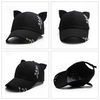 CLKLACEMASK Mũ Bóng Chày, Kim Loại Quyến Rũ Có Thể Điều Chỉnh Mũ Cắm Trại, Thời Trang Mèo Thiết Kế Tai Tiểu Văn Hóa Đen Cha Mẹ Trẻ Em Mũ Unisex