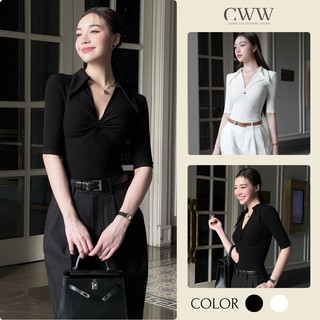 Áo thun Body cổ bẻ xoắn cách điệu.  Áo thun tay lỡ cổ bẻ thanh lịch sang chảnh A10
