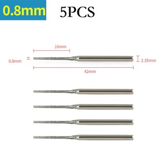 [Fuxin] 5 Mũi khoan phủ kim cương 0,8-2,5mm Chân 2,35mm cho thủy tinh Ngọc hổ phách