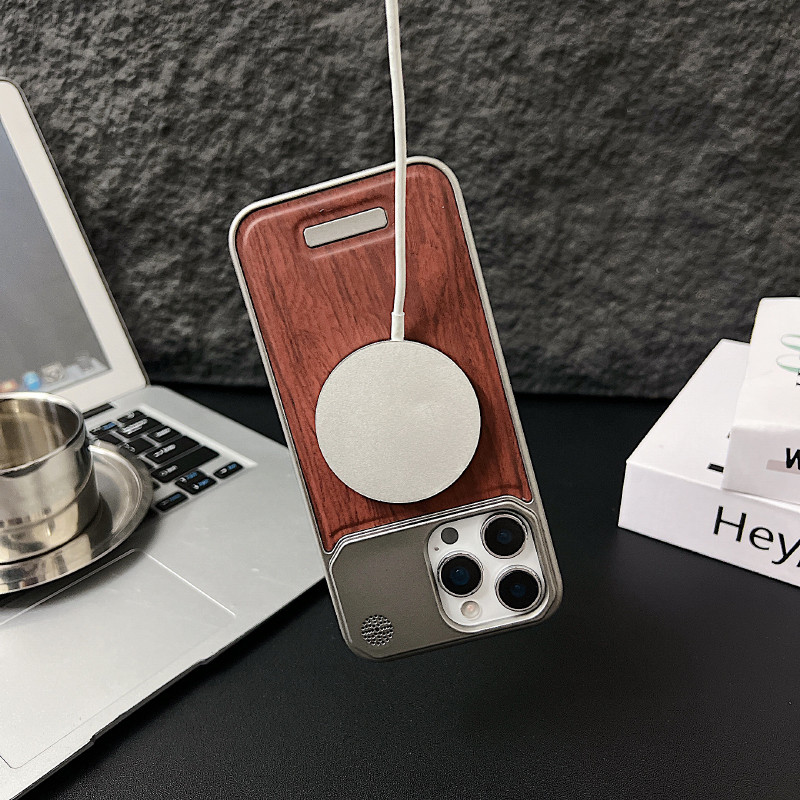 Dành Cho Từ Tính Sang Trọng Màu Trơn Hạt Gỗ Không Viền Hương Liệu Ốp Lưng Điện Thoại iPhone 17 16 Pro Max 14 12 13 15 Pro Max