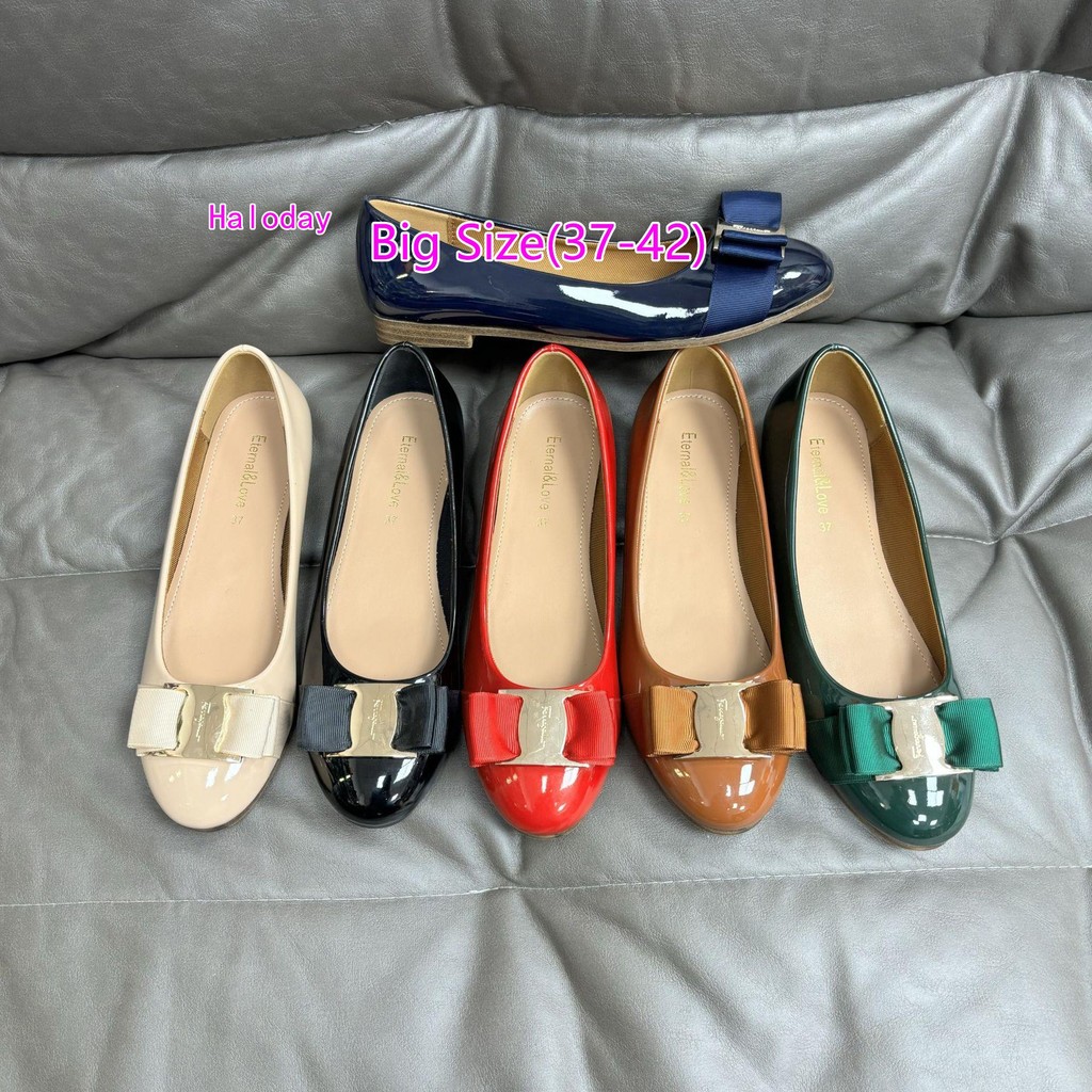 Size Lớn 37-42 Nữ Giày Đế Bằng Ba Lê Nơ Vải Khóa Thoải Mái Chống Trơn Trượt Ngoài Trời 0YK6