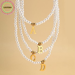 Safenh Thép không gỉ Ban Đầu Chữ Mặt Dây Chuyền Vòng Cổ Mô Phỏng Ngọc Trai Đính Hạt Xương Đòn Dây Xích Dành Cho Nữ Thời Trang Đơn Giản Choker Trang Sức VN