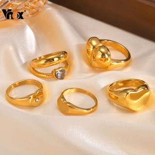 Nhẫn vàng Vnox Heart Zircon dành cho nữ Cô gái, Nhẫn thép không gỉ vàng 18K, Nhẫn Chunky Chunky Puffy Non Tarnish