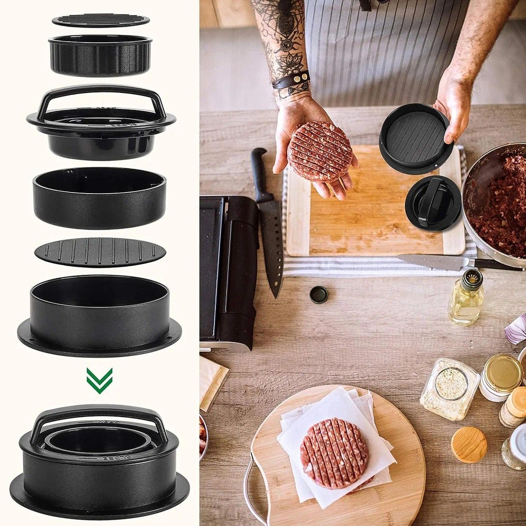 2 Khuôn Thịt Burger 3 Trong 1 Thịt Chống Dính Hamburger Khuôn Báo Chí Tiện Ích Nhà Bếp Làm Patty Cho Nhồi Bông Thanh Trượt BBQ Nướng Dụng Cụ Nhà Bếp