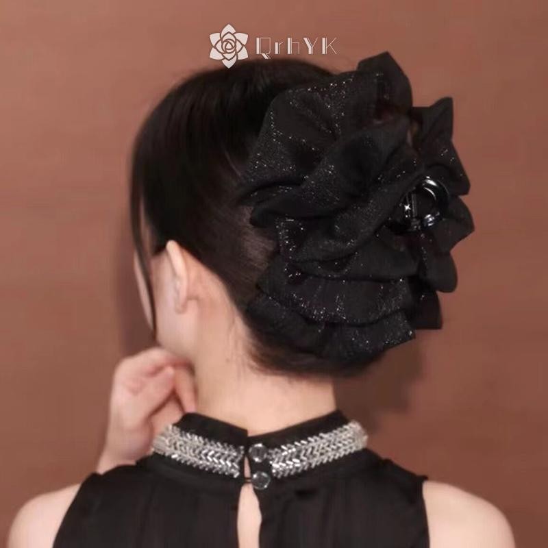 Qrhyk Thời Trang Nữ Seersucker Kẹp Nơ Đen Tóc Lấy Tóc Nơ Kẹp Lưới Bong Bóng Grabber Bé Gái Mũ Mới