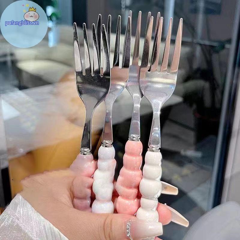 Pufangbliss Ngọc Trai Tay Cầm Nĩa Cho Món Tráng Miệng Gia Đình Bít Tết Inox Nĩa Salad Nĩa Món Tráng Miệng Pasta Nĩa Phụ Kiện Nhà Bếp Tiện Ích VN