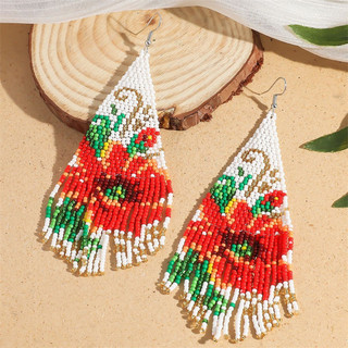 1 đôi bông tai tua rua dài hạt gạo cổ điển dành cho nữ, bông tai dệt thủ công Bohemian