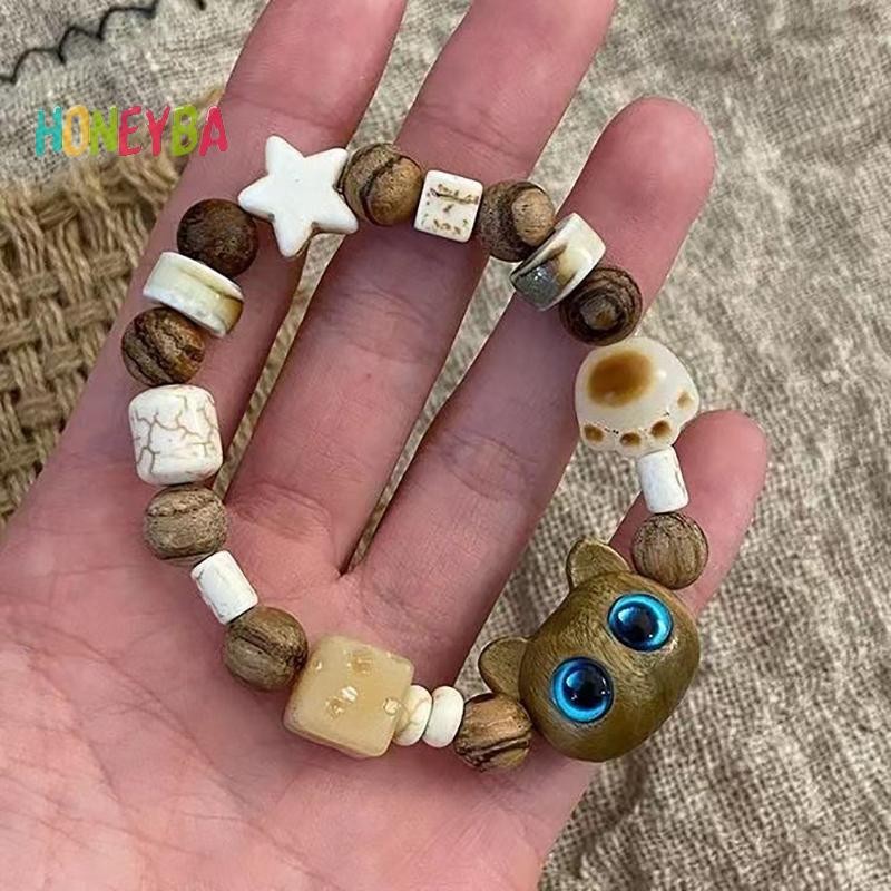 < Honeyba > Mới Dễ Thương Nhỏ Đen Vòng Tay Dành Cho Nữ Thời Trang Ngộ nghĩnh Động Vật Hoạt Hình Đính Hạt Vòng Tay Hợp Thời Trang Cặp Đôi Người Bạn Trang Sức Quà Tặng