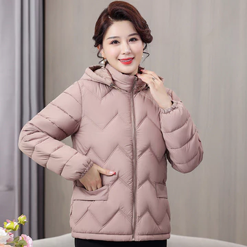 Áo khoác có đệm xuống Áo khoác có mũ trùm đầu cho mẹ Quần áo mùa đông Kích thước lớn Trung bình Phong cách mới Hàng có sẵn Áo khoác thời trang dành cho người cao tuổi Áo khoác đệm