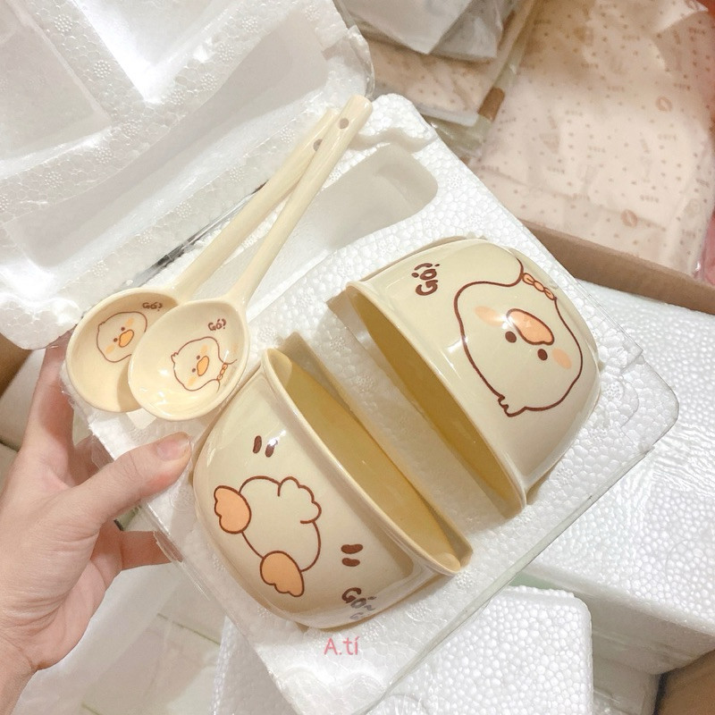 Set 2 Bát Ăn Cơm Bằng Sứ Hình  Mặt Cười Smile Cute