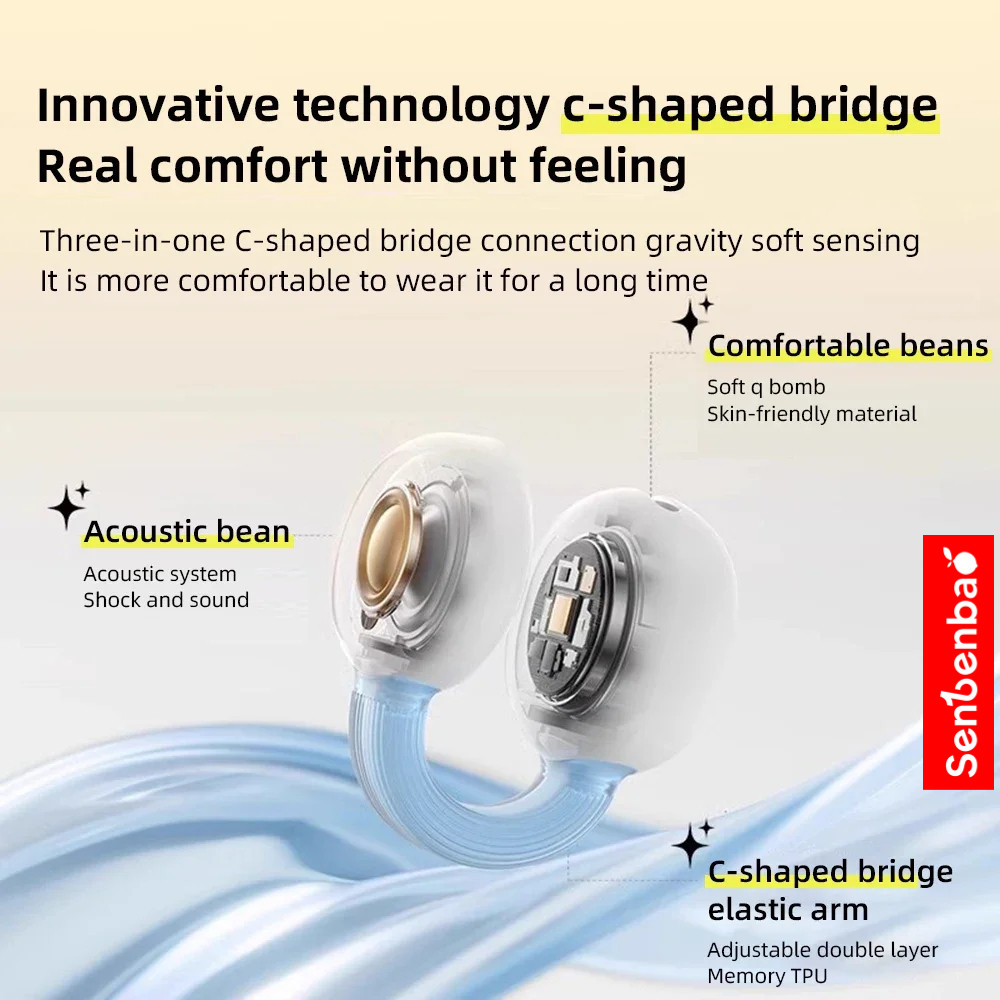 Senbenbao S151 Fone không dây Bluetooth có mic, khử ồn, kẹp tai, nhạc thể thao, chơi game, nút tai