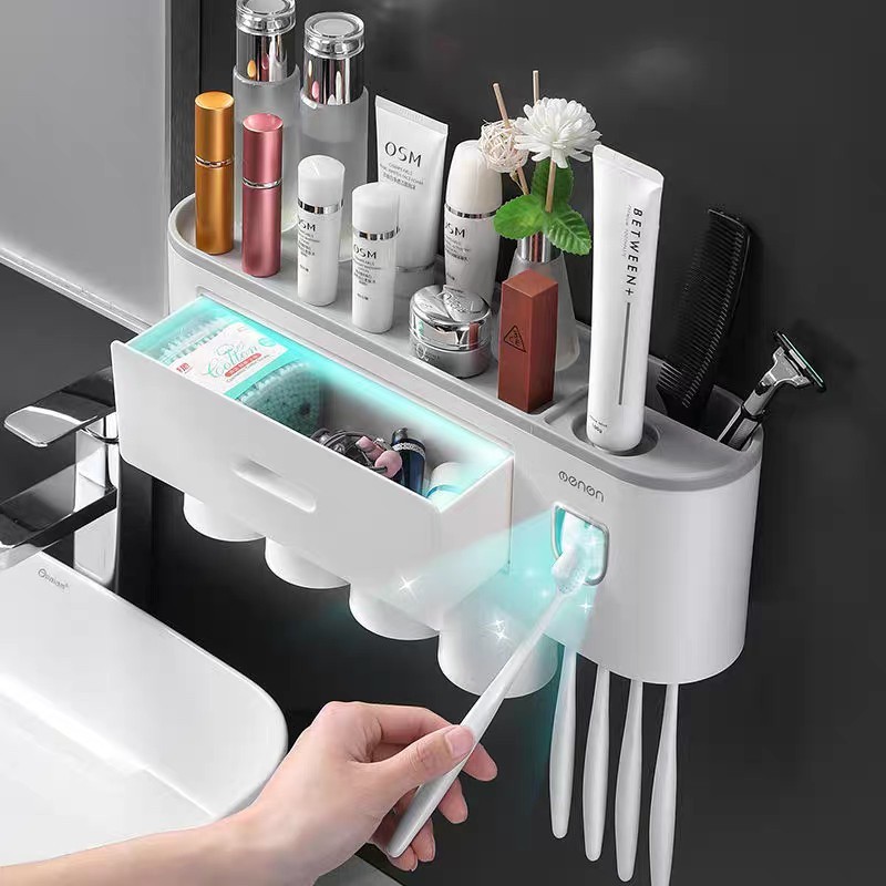 Bộ nhả kem 3 cốc Đánh Răng Tự Động OENON Chính Hãng, Kệ Phòng Tắm Thông Minh Cao Cấp
