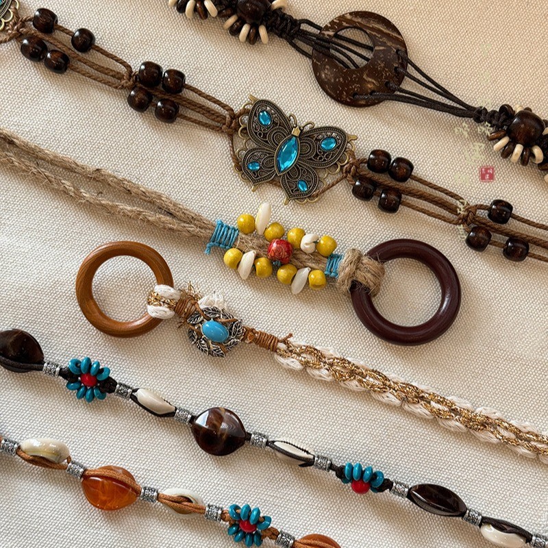 Dây đeo thắt lưng bohemian màu cà phê cổ điển dành cho phụ nữ