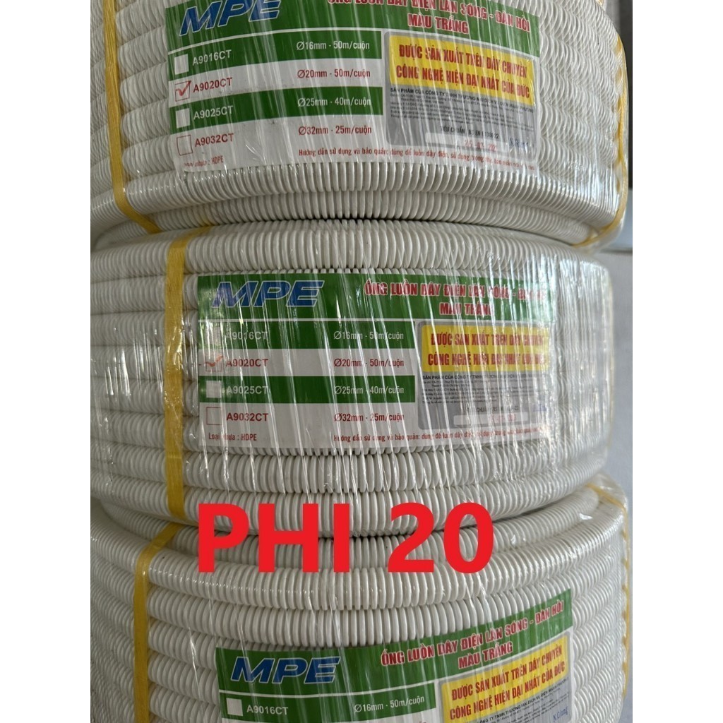 5 mét Ống ruột gà MPE phi 16/20/25/32 – Ống luồn dây điện cao cấp