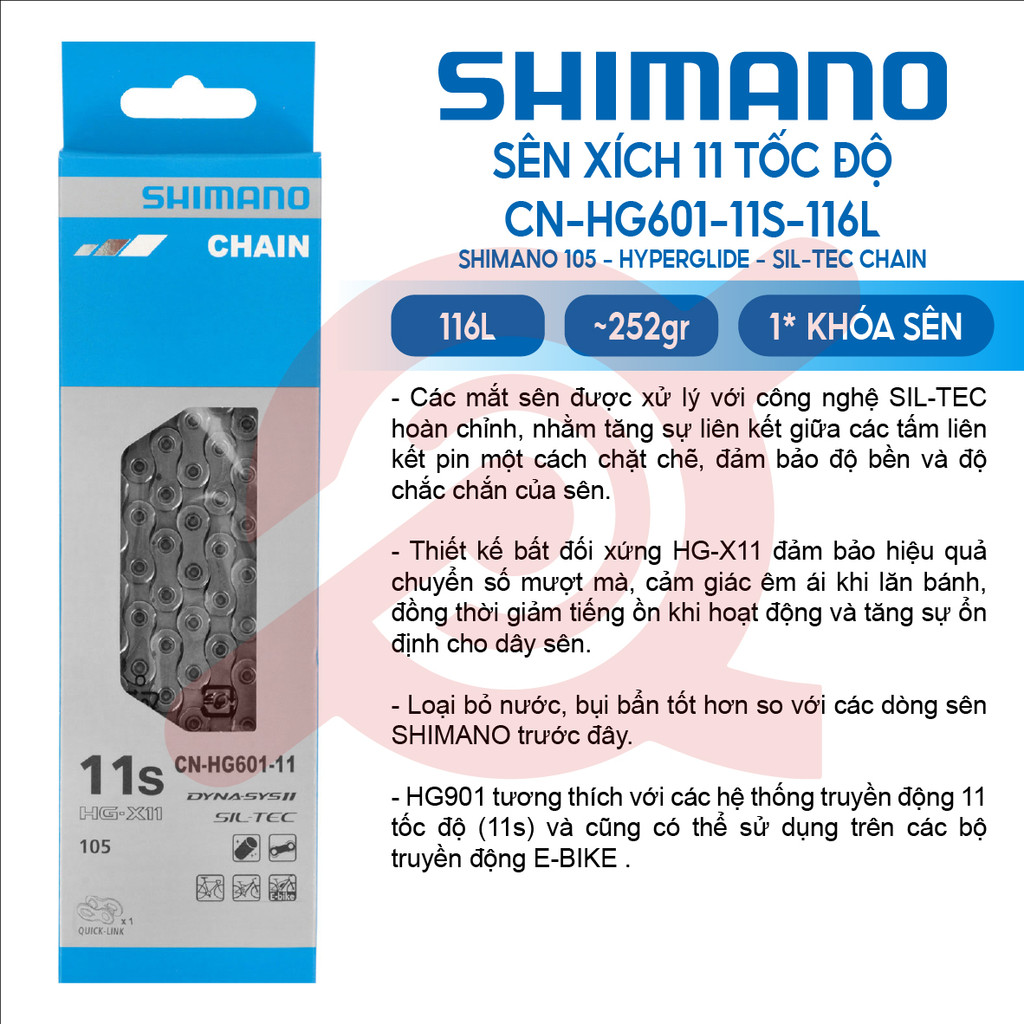 SÊN 11 TỐC ĐỘ SHIMANO 105 HG601 116 MẮT CÓ HỘP, CÓ KÈM MASTER LINK