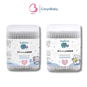 Tăm Bông Sơ Sinh Babuu 2 Đầu Xoăn Và Dẹt Hộp 200 Cây Vệ Sinh Tai Tiện Lợi Cho Bé Gối BéBi SHOP