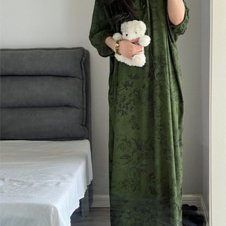 M-4XL Size Lớn Váy Ngủ Nữ [2227 Kích Thước Cực Lớn 150kg Mới Phong Cách Trung Hoa Phong Cách Quốc Gia Váy Ngủ Nữ Xuân Thu Cao Cấp Rời Bộ Đồ Ngủ Nhà Váy Dài Trung Bình Quần Áo Nữ