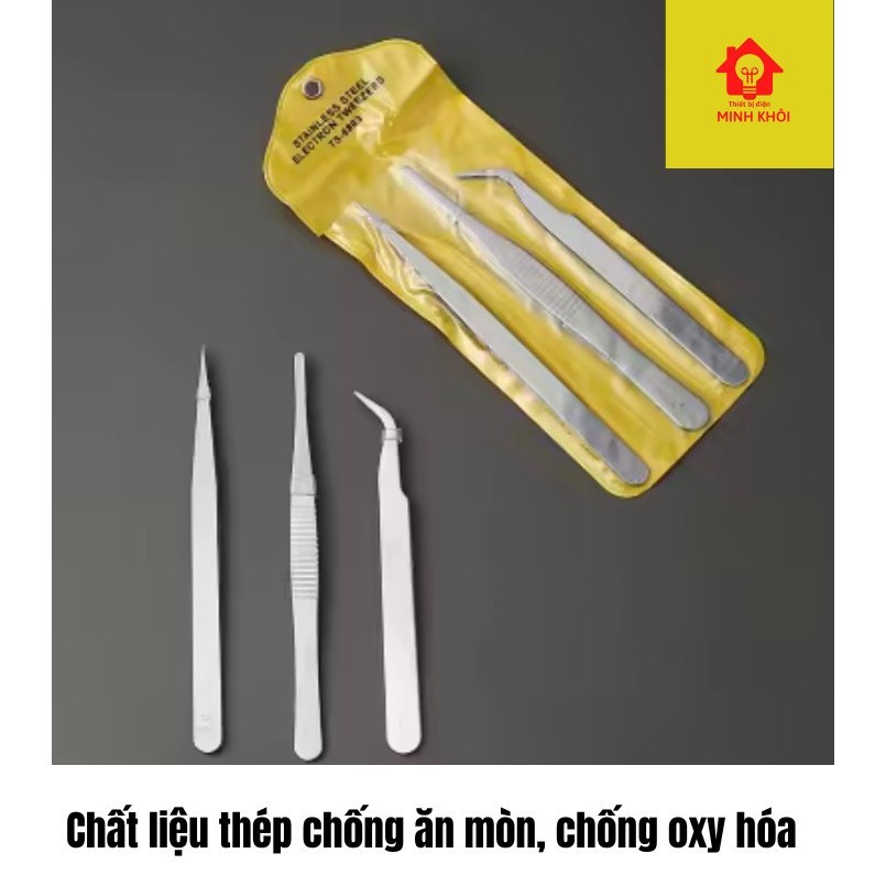Bộ 3 kẹp linh kiện điện tử,bộ nhíp gắp linh kiện điện tử,bộ banh nhíp gắp linh kiện,kẹp gữ mỏ hàn,bộ 3 nhíp đa năng