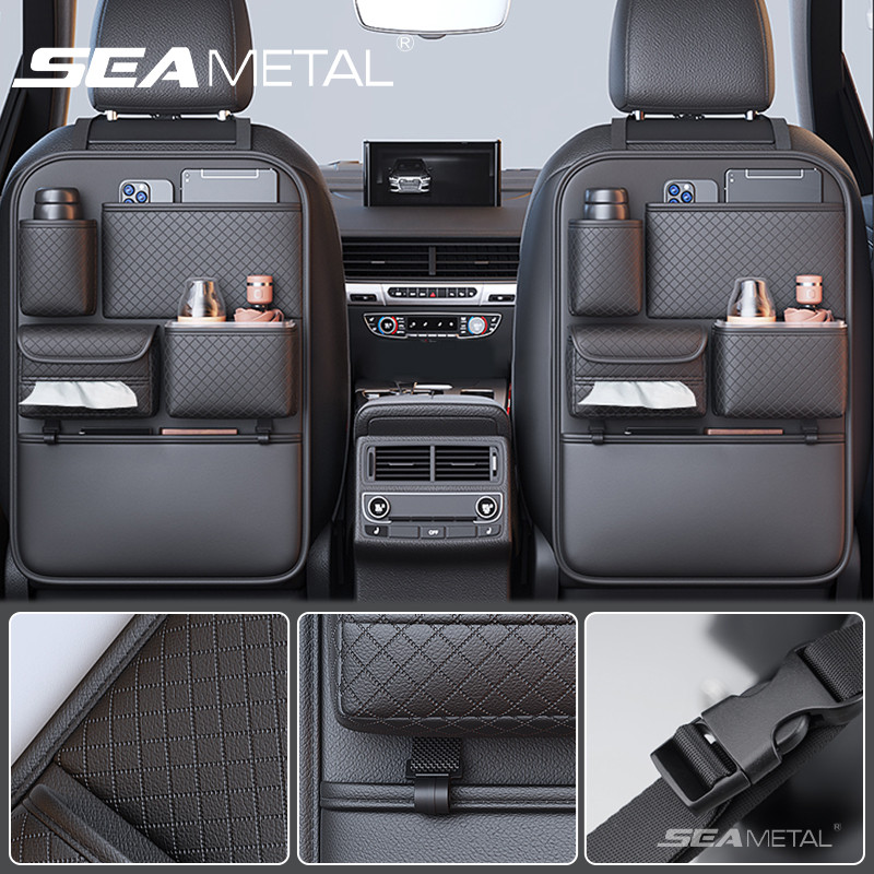 SEAMETAL Xe Seatback Túi Bảo Quản Ghế Ô Tô Chống Đá Miếng Lót Đa Năng Treo Ghế Sắp Xếp Hộp Đựng Khăn Giấy Giá Đỡ Cốc