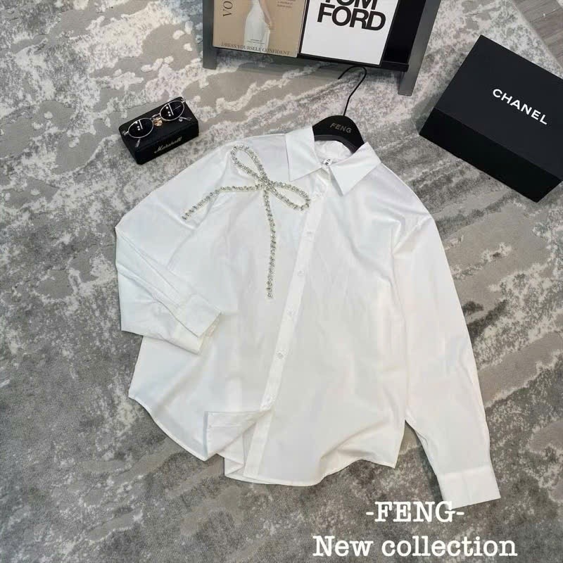 Áo Sơ Mi Nơ Đá Ngực KCloset Sơ Mi Nữ Chất Cotton Mềm Mịn Nữ Tính NA677