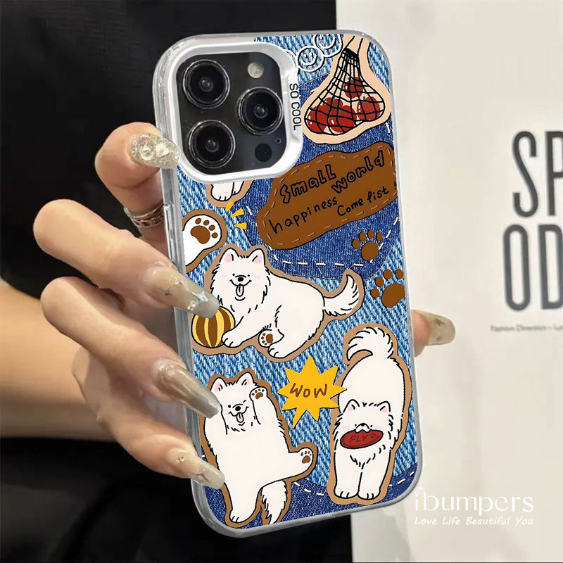 ibumpers Ốp Điện Thoại iPhone Funky Lively Puppy Denim Họa Tiết Cho IPhone 16 15 14 12 13 11 Pro Max IP 7 8 Plus X XS XR Ốp Lưng IMD Cứng Và Nhẵn