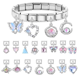 Mặt dây chuyền pha lê Bướm Love Series Ý Charm Link Fit Vòng tay bằng thép không gỉ 9mm Làm DIY