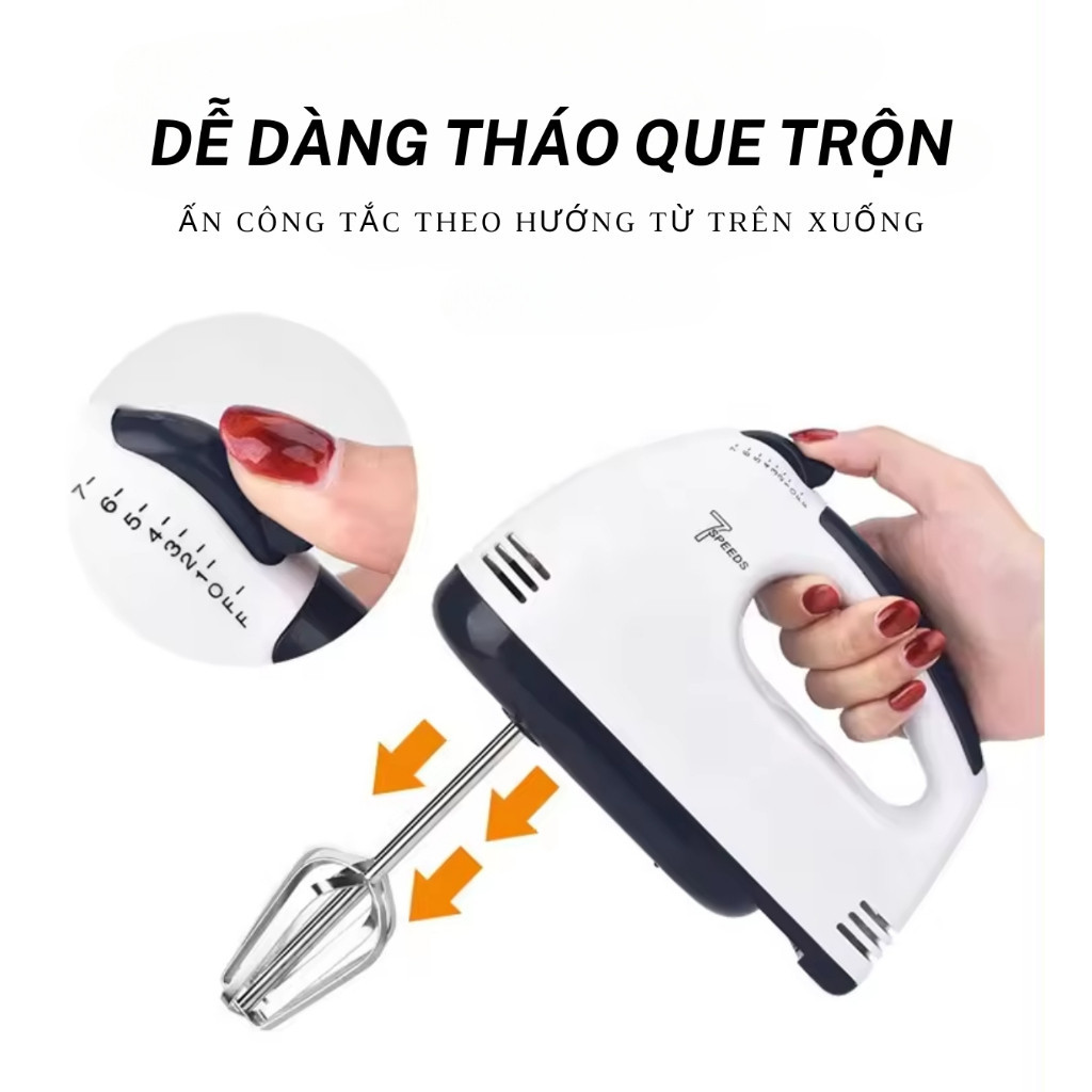 Máy Đánh Trứng - Máy Đánh Trứng Cầm Tay - Trộn Bột - Trộn Kem, Sữa, Cafe - Công Suất Cao, Nhuyễn Đều