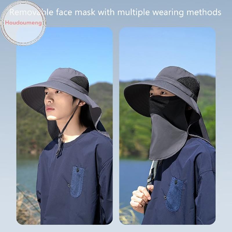 Houdumeng Mũ Chống Nắng Mùa Hè Chống Tia UV Ngoài Trời Hưng Câu Cá Dành Cho Nam Nữ Đi Bộ Đường Dài Cắm Trại Tấm Che Xô Nón Cổ Nắp Người Cá Mũ VN