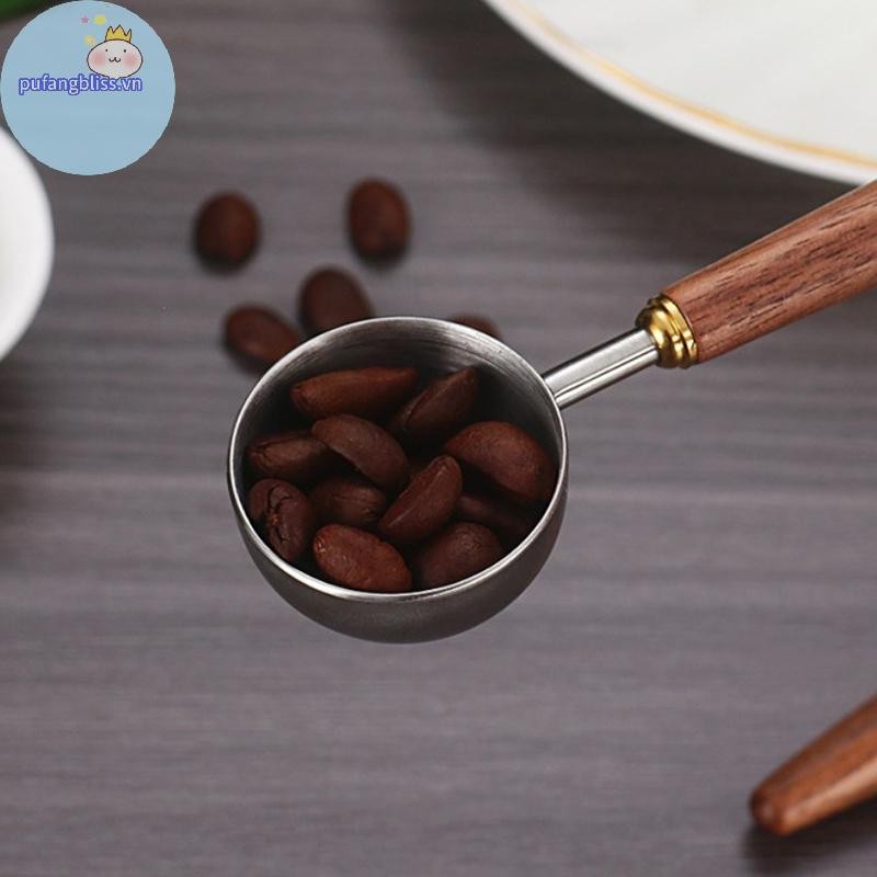 Pufangbliss Tay Cầm Thép Không Gỉ Muỗng Cà Phê Muỗng Đo Muỗng Gỗ óc chó Tay Cầm Dài Thìa Cà Phê Trang Trí Quán Cà Phê VN
