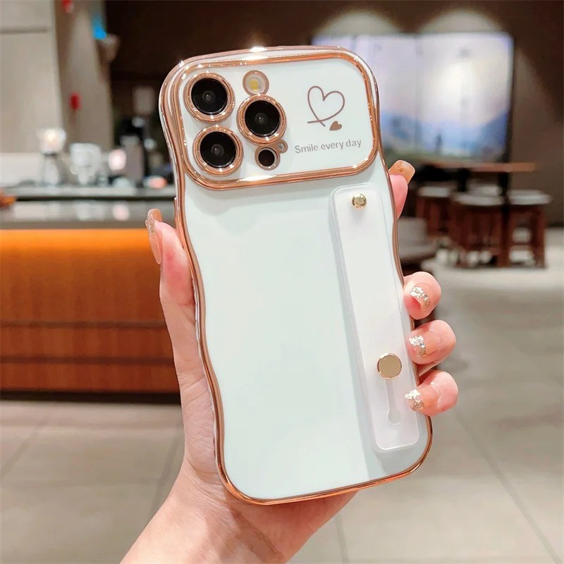 Ốp Mạ Sang Trọng Cho iphone 13 12 11 Pro Plus Trái Tim Tình Yêu Họa Tiết Bên Dây Đeo Cổ Tay Điện Thoại Chống Sốc Cove