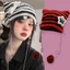 Mũ Beanie ESSENCEH Y2K, Mũ Quỷ Ngôi Sao Sọc Dễ Thương Y2K, Móc Dễ Thương Mèo Quỷ Tai Mèo Thu Đông