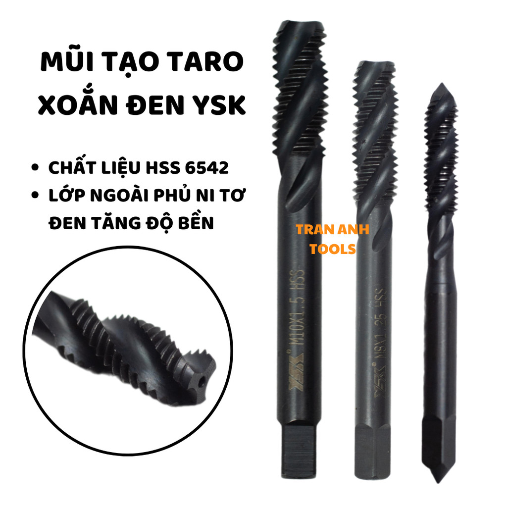 Mũi tạo ren taro cỡ từ M2-M12 chất liệu HSS 6542 phủ Nitrit đen cao cấp ...