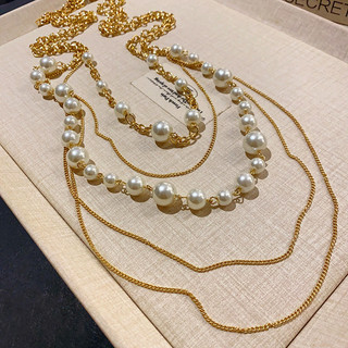 1 mảnh đơn giản nhiều lớp Vòng cổ ngọc trai thủy tinh nhân tạo kiểu Pháp retro dài Vòng cổ áo len mùa thu đông phụ kiện thời trang dành cho nữ