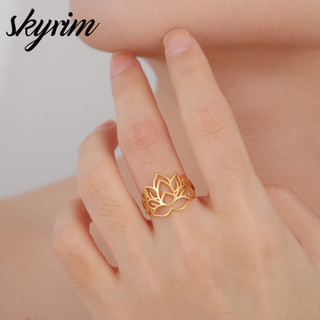 SKYRIM Nhẫn Sen Vàng Bằng Thép Không Gỉ Dành Cho Nữ