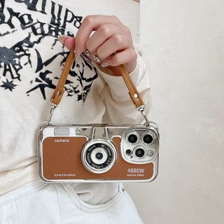 Sang Trọng Mạ 3D Camera Da Wrsit Dây Đeo Ốp Lưng Điện Thoại iPhone 17Promax 17Pro 16Promax 12 13 14 15 Pro Max Chống Sốc Nam Nữ Vỏ Di Động