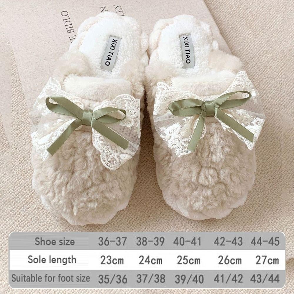 Dép sang trọng JKDESIGN, Dép Cotton ấm áp mùa đông nơ, Babouche sang trọng chống trượt mềm mại
