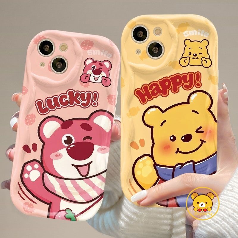 Ốp Điện Thoại Happy Winnie the Pooh Cho Vivo V40 Pro Y300 Pro Y19S 4G X200 Pro Ultra iQOO Z9 Turbo Z9X Neo 9 Pro Y28 4G Vỏ Gấu Dâu May Mắn Lotso Vỏ Hoạt Hình Dễ Thương Vỏ TPU Mềm