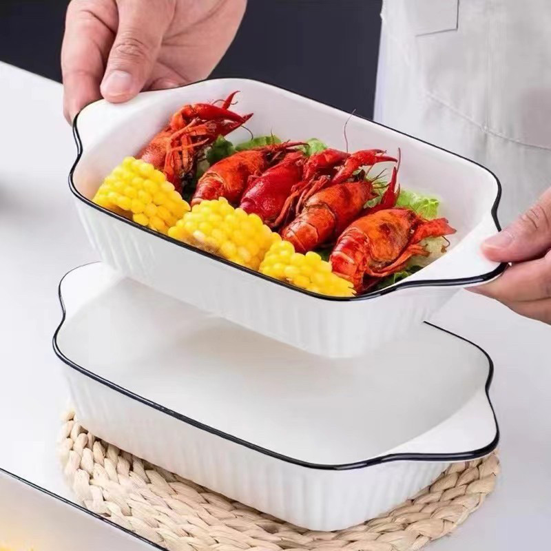 Đĩa vuông ngăn chấm sứ trắng viền đen và nhiều mẫu chọn, Khay đựng đồ ăn có ngăn chấm