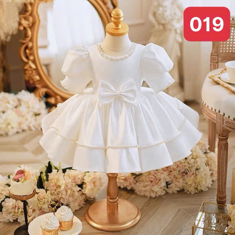 Váy Công Chúa Bé Gái , váy cho bé gái tay bèo đính kết ngọc trai sang trọng  ( mã 019 )
