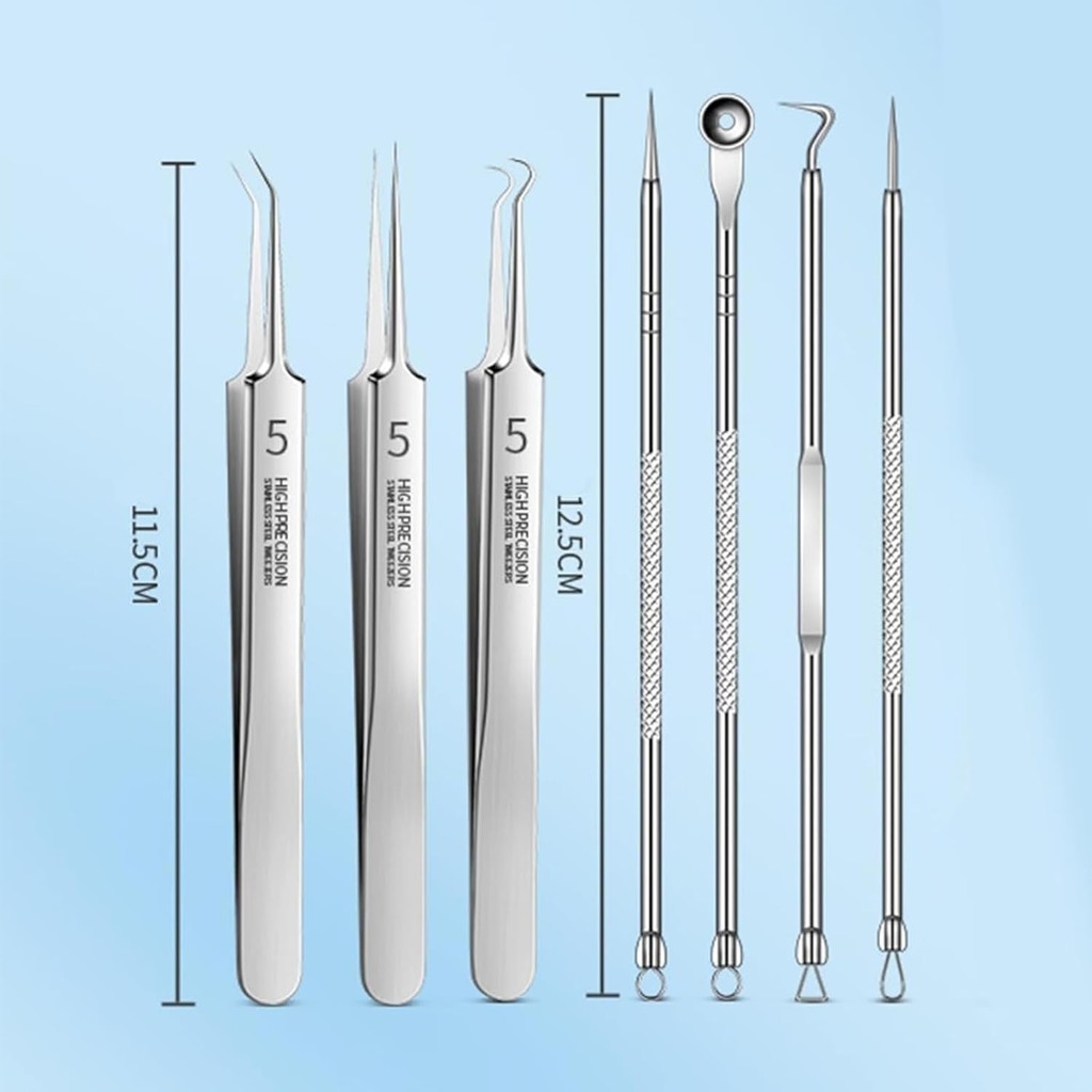 Ảnh Nhíp Fecong, Bộ loại bỏ mụn đầu đen bằng thép không gỉ Fecong 3 nhíp, Nhíp tẩy mụn đầu đen chuyên nghiệp, Bộ dụng cụ tẩy mụn đầu đen & vắt bằng thép không gỉ 3